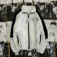 Áo Khoác Dù Nữ Cổ Trụ Màu Trắng Phối Sọc Tay Form Rộng Mặc Đẹp Che Nắng Tốt NEW UNISEX