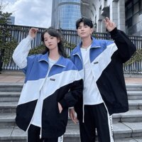 Áo Khoác Dù phối sọc xanh trắng đen Nam Nữ Ulzzang Unisex Form Rộng Bomber TRƠN Jacket 2 lớp dày dặn Hopy_Store