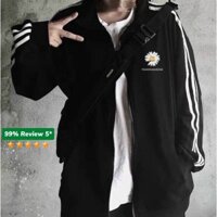 Áo khoác dù thêu hoa cúc KD2 chạy 3 sọc tinh tế và quyến rũ, form rộng unisex cho nam và nữ, thời trang và  -tva