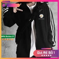 Áo khoác dù thêu hoa cúc KD2 chạy 3 sọc tinh tế và quyến rũ, form rộng unisex cho nam và nữ, thời trang và trẻ trung