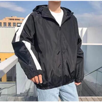 Áo khoác dù unisex form rộng trơn sọc phong cách ulzzang Wind - Đen,Free size dưới 65kg