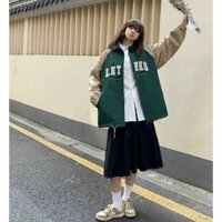 Áo khoác dù unisex nam nữ in chữ LET.HES có dây rút hông chất dù 2 lớp dày dặn, áo khoác cặp - XANH RÊU -  L