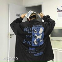 Áo Khoác Dù WOLL AGEE Ulzzang Unisex Nam Nữ From Rộng 2 Lớp Siêu Hot - Đen - XL &amp;lt75kg,164-174cm