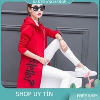 💘ÁO KHOÁC FORM DÀI CÓ NÓN IN CHỮ HELLO