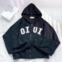 Áo Khoác Form Rộng Hoodie Crop OI OI Vải Nỉ Bông - ĐEN - L