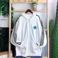 Áo khoác form rộng WIND Nỉ Thêu Hoa Cúc Sọc, áo khoác hoodie ulzzang WIND - Đen,Freesize dưới 65kg