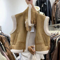 Áo khoác gile da lộn nữ lót lông cao cấp 4 màu basic trẻ trung cá tính phong cách Hàn Quốc