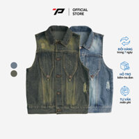 Áo khoác gile Jean AJ10 P Jean áo khoác không tay nữ túi ngực phong cách cá tính