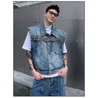 Áo Khoác Gile Jean Nam Form Rộng, Áo Denim Ghi Lê Kiểu Vest Dáng Rộng Phong Cách Hàn Quốc