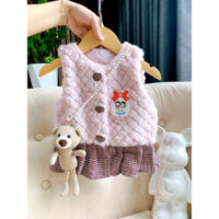 Áo khoác gile lông hồng giả váy