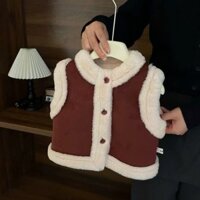 Áo khoác gile lót lông dày dặn ấm áp cho dịp Noel giáng sinh màu đỏ đô cho bé gái phong cách Hàn Quốc IAM0091