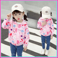 Áo khoác gió, áo khoác 2 lớp cho bé gái 2-9 tuổi , hàng Quảng Châu, lót cotton lưới thoáng khí, mềm mịn ấm