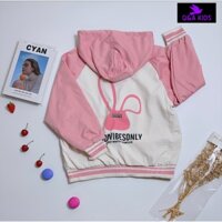 Áo khoác gió bé gái 5- 10 tuổi họa tiết hình dễ thương, áo khoác thu đông có mũ giữ ấm, chống lạnh cho bé