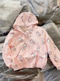 Áo khoác gió bé gái màu hồng in hình mèo kitty size 100-140