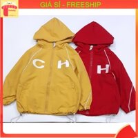 Áo khoác gió bé trai 3-7 tuổi 2 lớp in chữ CH xuất Hàn bên trong lót cotton hàng Quảng Châu