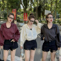 ÁO KHOÁC GIÓ DÁNG CROPTOP Hàn Quốc Phong Cách Thể Thao Basic Cotton