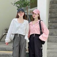 Áo Khoác Gió Nữ Croptop Chất Mỏng Có Mũ 2 Khoá Hàng Quảng Châu Cao Cấp