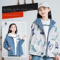 Áo Khoác Hai Mặt Chống Gió Phong Cách Hàn Quốc Thời Trang Xuân Thu Mới 2023 Dành Cho Bé Gái