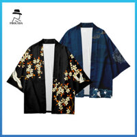 Áo khoác hàng ngày Frolada in hình ba phần tư tay áo nam phong cách Nhật Bản Áo len Kimono nam có in hình chim Áo khoác ba phần tư tay áo truyền thống để mặc hàng ngày Nhẹ