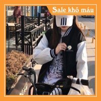 ÁO KHOÁC HOA CÚC PEACEMINUSONE SỌC VIỀN 2 KIỂU - BOMBER JACKET THÊU HOA SỌC RAGLAN TRẮNG ĐEN HOT [new]