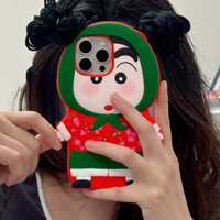 Áo khoác hoa màu đỏ ngộ nghĩnh 3D Bút chì bện đôi Shin-chan cho IPhone15ProMax Vỏ điện thoại chống trượt I14ProMax Vỏ cứng I16ProMAX I15 / 13Pro Vỏ chống rơi Iphone12