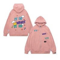 ÁO KHOÁC HOODEI ZIP ITS WHAT ITS DÀNH CHO NAM NỮ - Nỉ LOCAL BRAND, Áo khoác hoodie có nón - HỒNG - Size M từ 38kg đến 45kg
