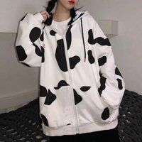 ÁO KHOÁC HOODIE BÒ SỮA SIÊU CUTE CO DÂY KÉO CÓ NÓN FO,M RỘNG TKT - Trắng,S