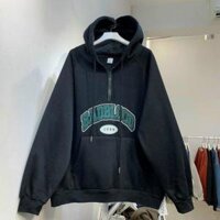 Áo khoác Hoodie chất Nỉ Cao Cấp form rộng thêu chữ nổi BADBLOOD có BIG Size  Áo khoác chui đầu unisex có khoá zip cổ - Đen - XL duoi 79kg