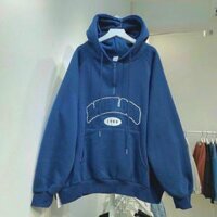 Áo khoác Hoodie chất Nỉ Cao Cấp form rộng thêu chữ nổi BADBLOOD có BIG Size  Áo khoác chui đầu unisex có khoá zip cổ - Xanh duong - L duoi 60kg