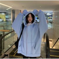 Áo khoác hoodie Chống Rét Cho Nam nữ Cho Cặp Đôi nón tai thỏ Chất Nỉ Unisex  Form rộng Có 4 Màu Ulzzang - Xanh Biển - XL dưới m7, 65kg