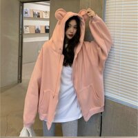 Áo khoác hoodie Chống Rét Cho Nam nữ Cho Cặp Đôi nón tai thỏ Chất Nỉ Unisex  Form rộng Có 4 Màu Ulzzang - Hồng Cam - XL dưới m7, 65kg