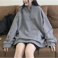 Áo Khoác Hoodie Cổ Trụ In Chữ Ngực Tròn Tay Bồng Nữ Ulzzang Áo Nỉ Bông Cổ Tàu Sweater Unisex Form Rộng