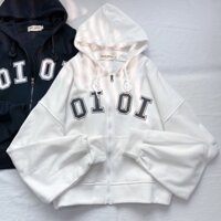 Áo Khoác Hoodie Croptop OI OI Tay Bồng Form Cánh Dơi Vải Nỉ Lót Bông Ulzzang Unisex - Trắng - L