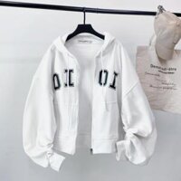Áo Khoác Hoodie Croptop OI OI Tay Bồng Form Rộng Vải Nỉ Lót Bông Ulzzang - TRẮNG - XL