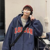 Áo khoác hoodie dáng rộng cho nam, áo cardigan mùa thu phong cách Mỹ, áo khoác thể thao cặp đôi thời thượng