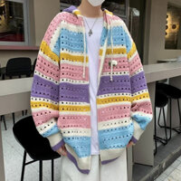 Áo Khoác Hoodie Dệt Kim Họa Tiết Sọc Ngang Thời Trang Hàn Quốc Cho Nam