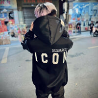 Áo Khoác Hoodie DSQ ICON Phối Tay Da Hàng Quảng Châu Cao Cấp - Áo Khoác Nam Nữ In Chữ DSQ ICON 2 Mặt Phong Cách Hottren.