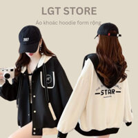 Áo Khoác Hoodie Form Rộng [CÓ ẢNH THẬT] nút bấm Áo Khoác Hoodie Form Rộng nón to Áo Khoác unisex Form Rộng STAR