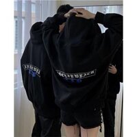 Áo khoác hoodie form rộng unisex có khoá kéo áo khoác nam nữ - Đen - S