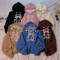 Áo khoác hoodie from rộng, Áo khoác nỉ ngoại chống nắng có lớp trong ADIMAN HÌNH GẤU - NÂU NHẠT - SIZE M