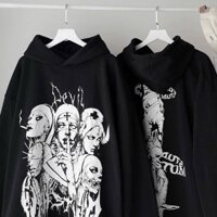 Áo Khoác Hoodie IMVELY Nỉ Bông QUÝ SÁT DEVIL màu TRẮNG/ĐEN, Nam nữ unisex/Áo hoodie có mũ form rộng
