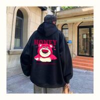 ÁO KHOÁC HOODIE IN CHỮ HONEY VÀ HÌNH GẤU DÂU HỒNG ĐƠN GIẢN SIÊU COOL NGẦU - ÁO KHOÁC MẶC ĐI CHƠI ĐI HỌC ĐỀU ĐƯỢC - ÁO HD GẤU HONEY ĐEN,L < 65KG