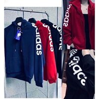 Áo Khoác Hoodie Khóa Adidas Họa Tiết In Chữ Sắc Nét - Áo Hoodie khóa Chất Liệu Vải Nỉ Bông Dày Dặn Có Mũ