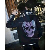 Áo Khoác Hoodie  Khóa Zip Đính Đá Hình Đầu Lâu Sang Trọng, Áo Khoác Boy Phố 2024