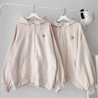 Áo Khoác Hoodie Kiểu Zip Kéo Logo Thêu Mặt Cười Vải Nỉ PE Cách Nhiệt Siêu Tốt Phong Cách Ullzang Hot Trend Mới - Kem - L