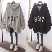 Áo khoác hoodie lót lông cho phụ nữ, phong cách Hàn Quốc mới mùa thu đông 2022, phong cách Harajuku Ins, áo khoác nửa khóa BF rộng rãi kích thước lớn
