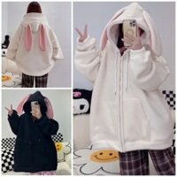 Áo khoác hoodie mũ TAI THỎ TRÀ SỮA MỘNG MƠ tặng kèm nơ hồng siêu dễ thương hàn quốc