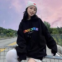 ÁO KHOÁC HOODIE NAM NỮ FORM RỘNG TAY PHỒNG VẢI NỈ MÀU ĐEN IN HÌNH, ÁO HOODIE UNISEX UNICON - L40-60KG