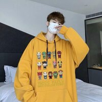 Áo Khoác Hoodie Nam Nữ In Hoạt Hình Form Rộng - Đen,Freesize