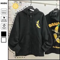 ÁO KHOÁC HOODIE NAM NỮ MÀU ĐEN VẢI DÀY MỊN ĐẸP IN QUẢ CHUỐI